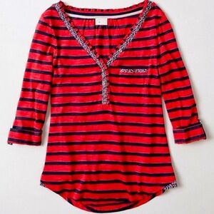 Anthropologie Postmark Floral Trimmed Henley, Size S